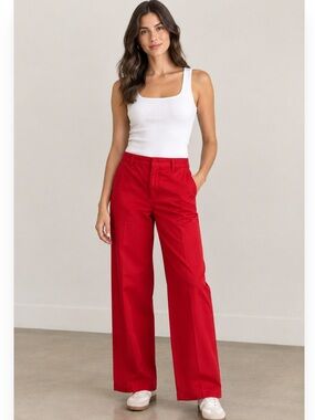 NWT Zara The ZW Chino Pant | Mid-Rise Straight Leg Bright Red Size 0